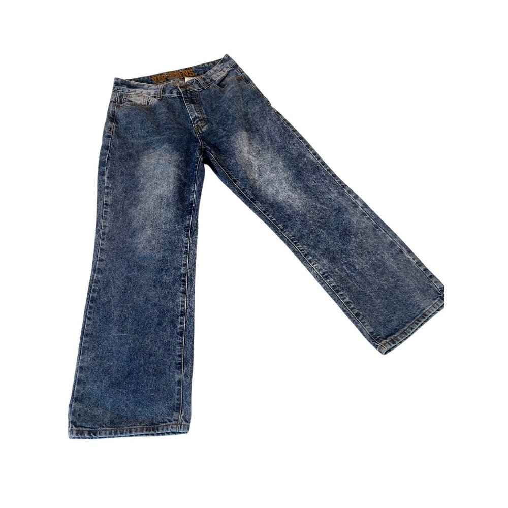 Vintage VIP Jeans Wide-Leg Denim Size 5/25 Blue Wash Retro Style Hemmed Short - Picture 2 of 6